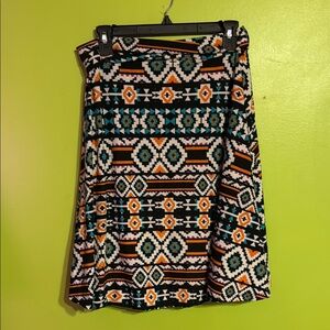 Lularoe Multicolor Tribal Print A Line Stretch Midi Skirt Size M